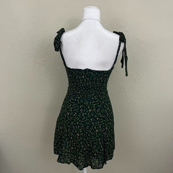 New Reformation Niara Tie Straps Smocked Floral Mini Dress In Coriander - Picture 4 of 8
